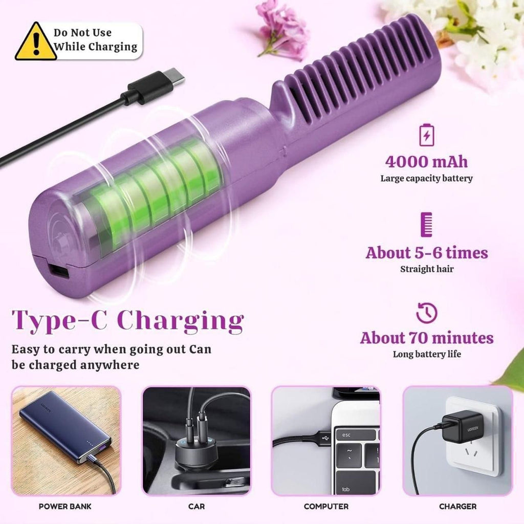 Mini Wireless Hair Straightener – Portable Hot Comb
